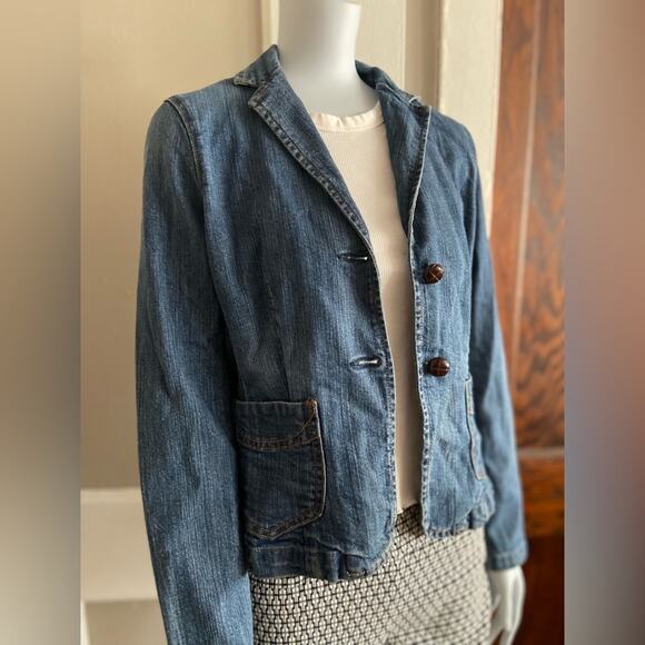 GAP Stretch Tailored Fit Blue Denim Jacket sz 6 - Picture 9 of 12